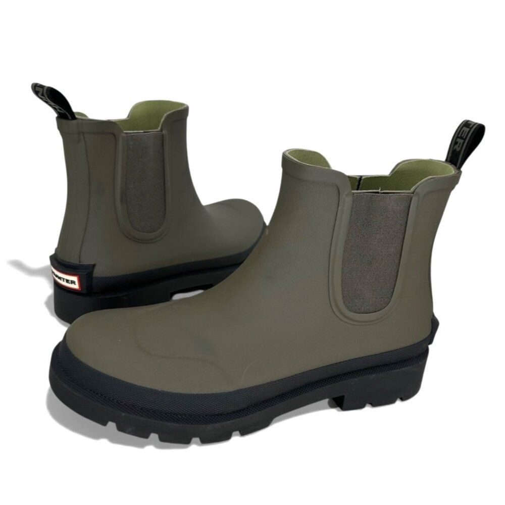 Hunter Orford $210 Men Waterproof Chelsea Medium Green Ankle Rain Boots Size 12